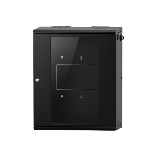 Gabinete Rack / 16 UR / Montaje Pared / Puerta Cristal Templado / Carg