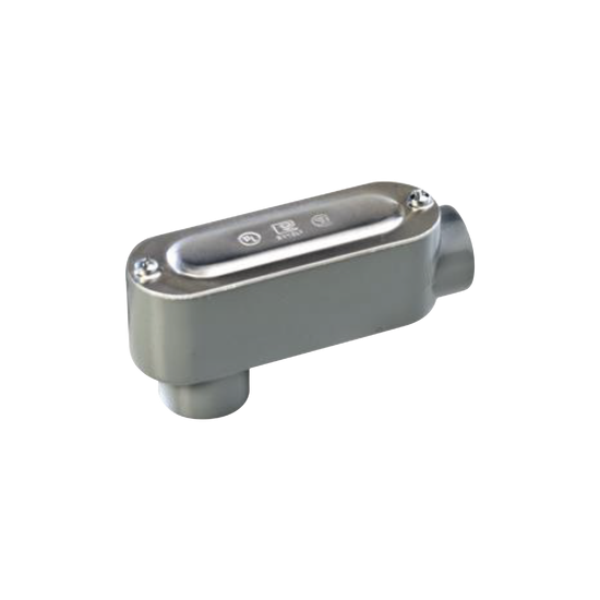 Caja oval roscada tipo LB de 1 1/2" (38.1mm) incluye tapa y tornillos.