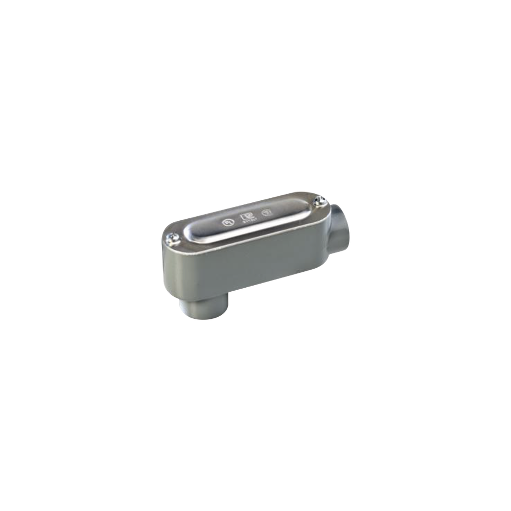 Caja oval roscada tipo LB de 1 1/2" (38.1mm) incluye tapa y tornillos.