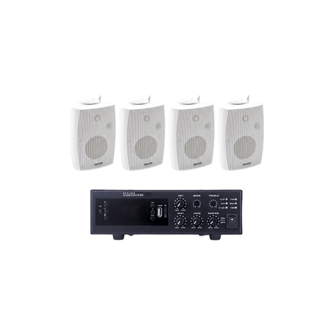 KIT de Amplificador de 120W para Escritorio | 4 Altavoces de Pared col