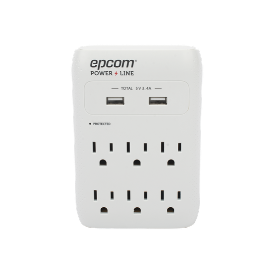 Multicontacto de Pared / 6 Salidas NEMA 5-15R / Supresor de Picos 1080