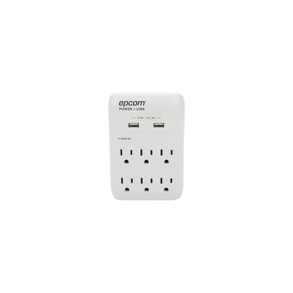 Multicontacto de Pared / 6 Salidas NEMA 5-15R / Supresor de Picos 1080
