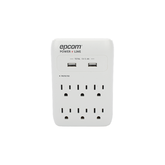 Multicontacto de Pared / 6 Salidas NEMA 5-15R / Supresor de Picos 1080