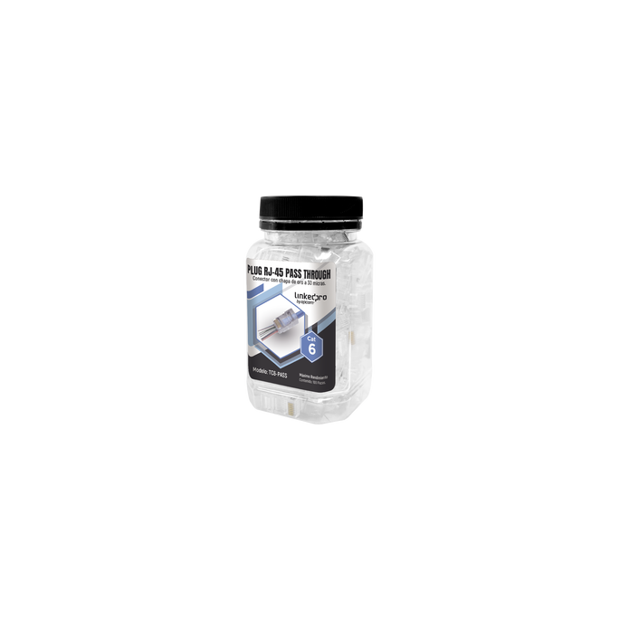 Bote con 100 Plugs Pass Through RJ45 Cat6 sin Blindaje, Chapado de Oro