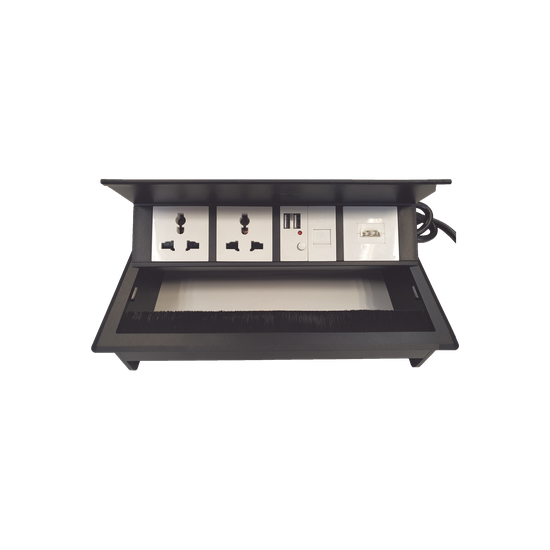 Caja Hub de Escritorio / 2 Contactos Universales / HDMI + RJ45 Cat6 /