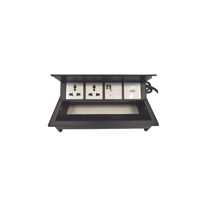 Caja Hub de Escritorio / 2 Contactos Universales / HDMI + RJ45 Cat6 /