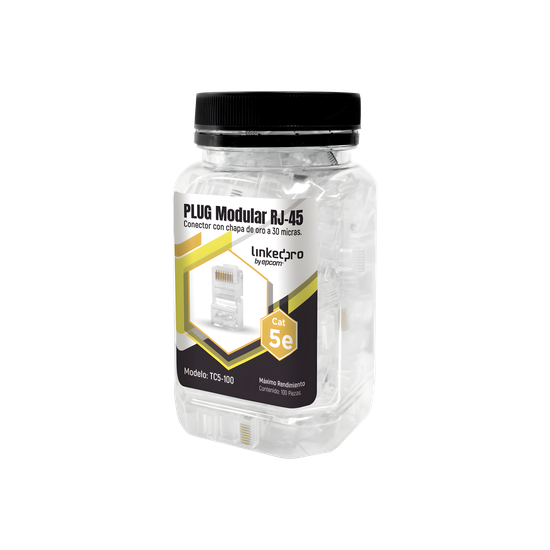 Bote con 100 Piezas de Plug Modular RJ45 Cat5e sin Blindaje, Chapado d