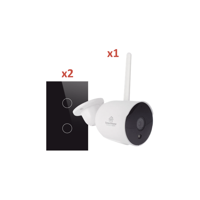 Kit Domótica WiFi / 1 Cámara + 2 Apagadores Triple / 2.4 GHz / 120mm x