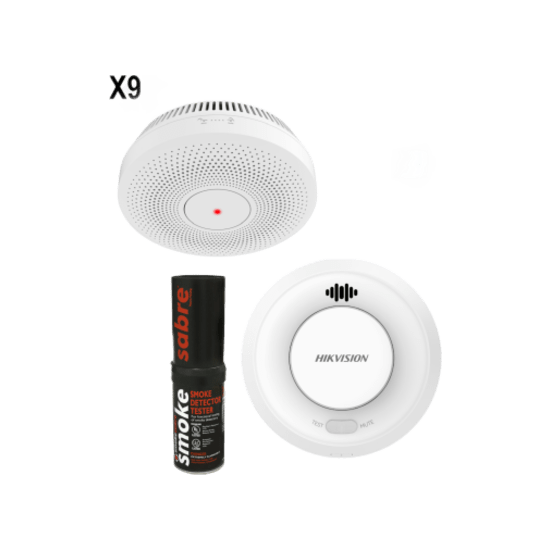Kit de Detección de Humo / 9 Detectores Interlink + Hub Wi-Fi / Interc