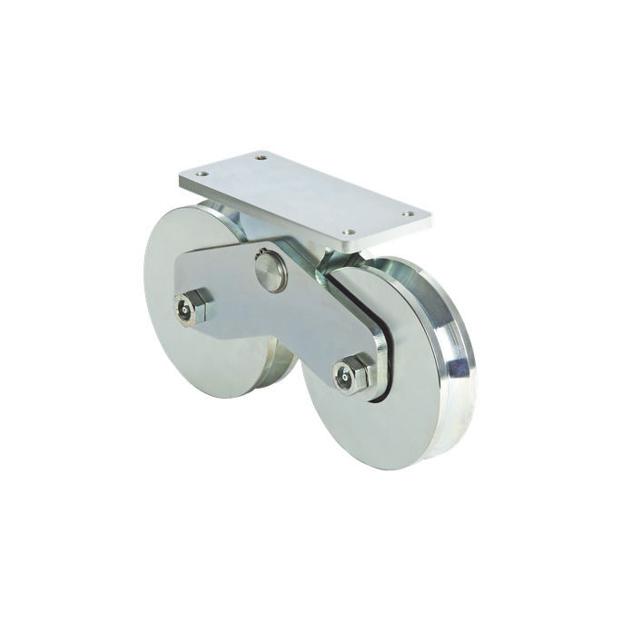 Rueda Doble para Puerta Corrediza / 16 cm / 1920 kgf / Canal V / Acero