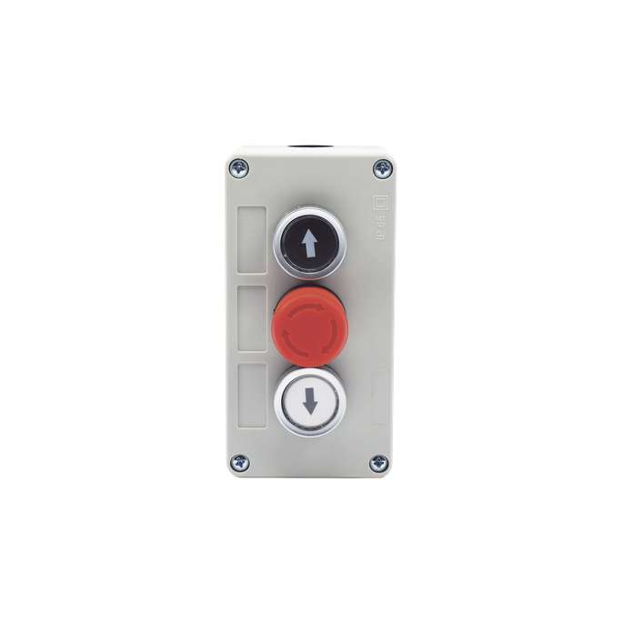 Botonera Triple / Botón Stop Enclavado / 24 VCC / IP40 / 68 x 131 x 51