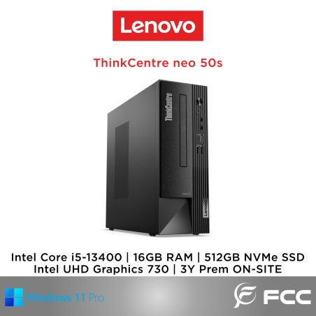 PC LENOVO THINKCENTRE NEO 50S INTEL CORE I5-14400 16 GB 512 SSD DVD WIFI BT WIN 11 PRO 1 AÑO