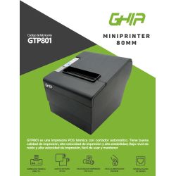 MINIPRINTER TERMICA GHIA GTP801 80 MM USB, ETHERNET, RJ11 A