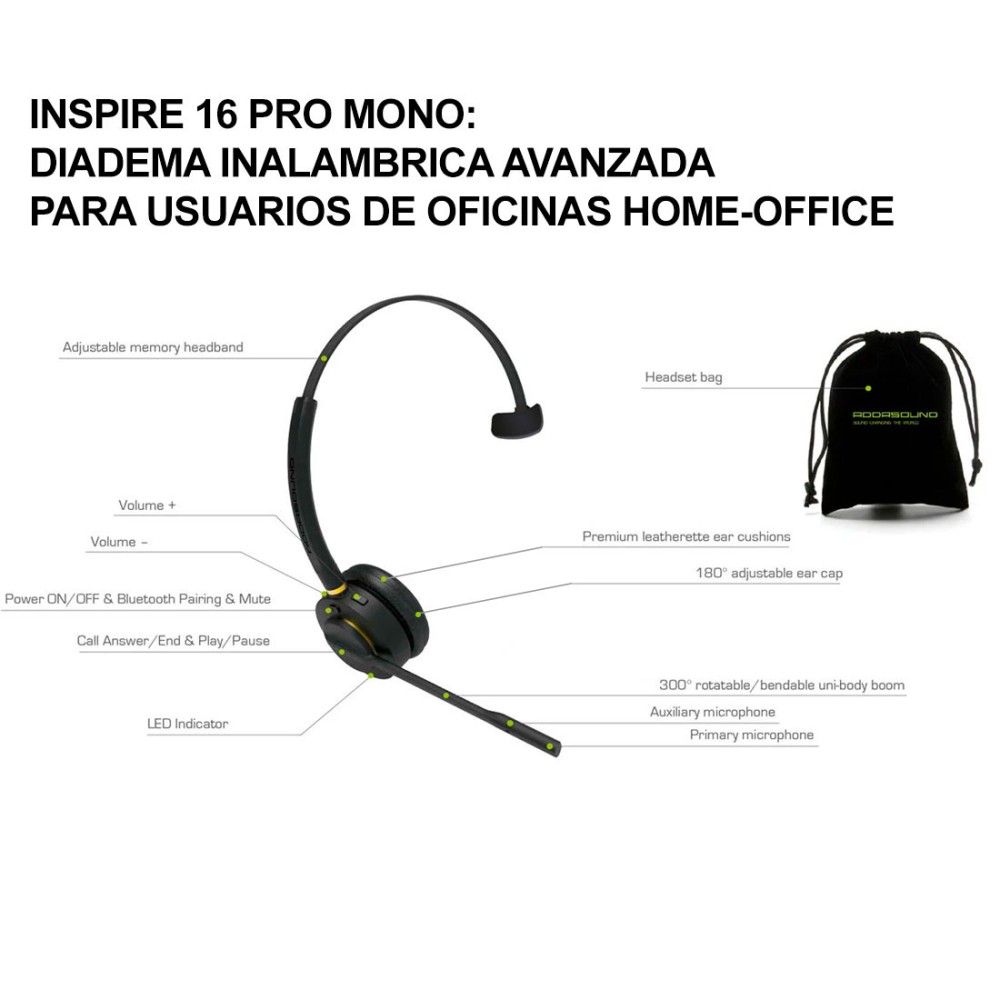 INSPIRE 16PRO-MONO-S-D, Diadema Bluetooth Monoaural Profesional, cance