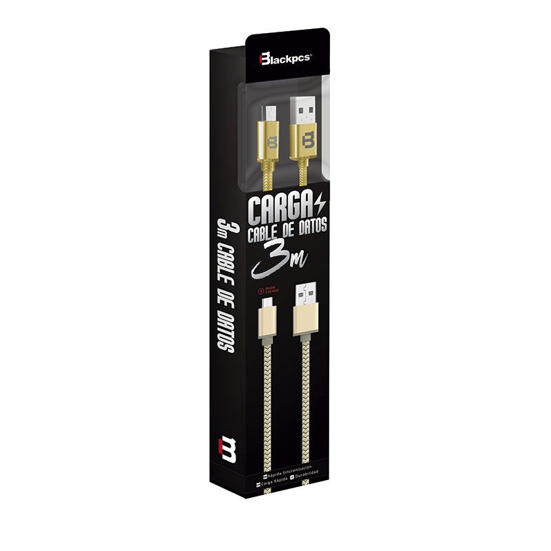CABLE BLACKPCS (CA-3M) V8 ORO 300 CM TEJIDO 2.1A (CAGMT3M-3)