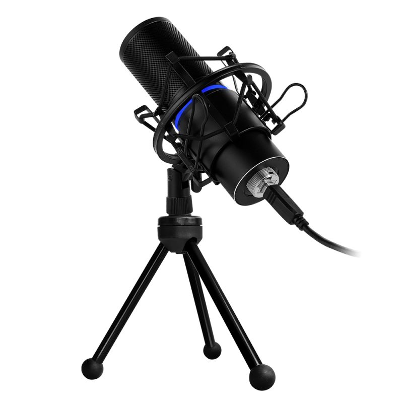 MICROFONO GAME FACTOR MCG700 USB, LED, AJUSTE VOLUMEN, STAND, ANTIPOP
