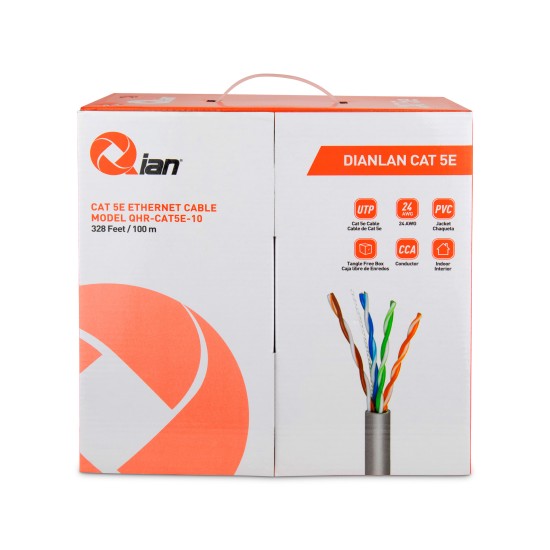 BOBINA DE CABLE UTP QIAN QHR-CAT5E CAT5E GRIS24 AWG INTERIOR