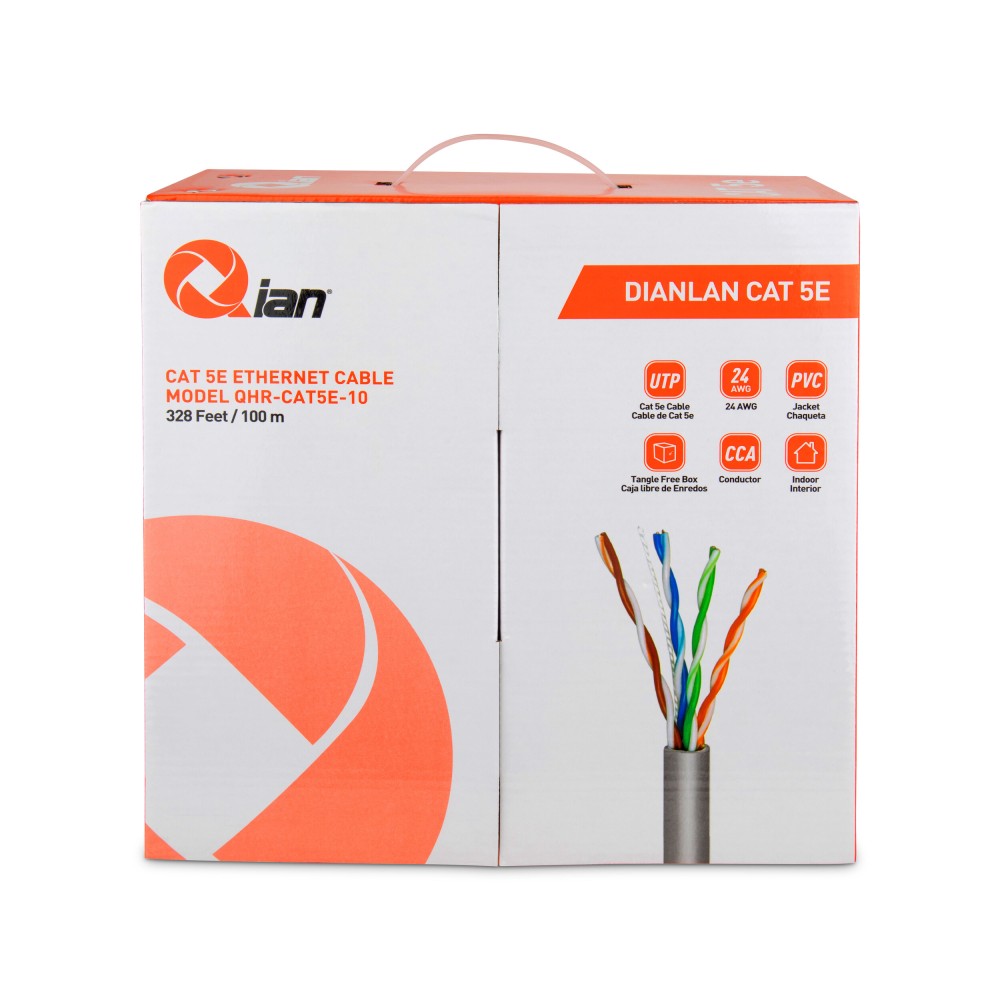 BOBINA DE CABLE UTP QIAN QHR-CAT5E CAT5E GRIS24 AWG INTERIOR