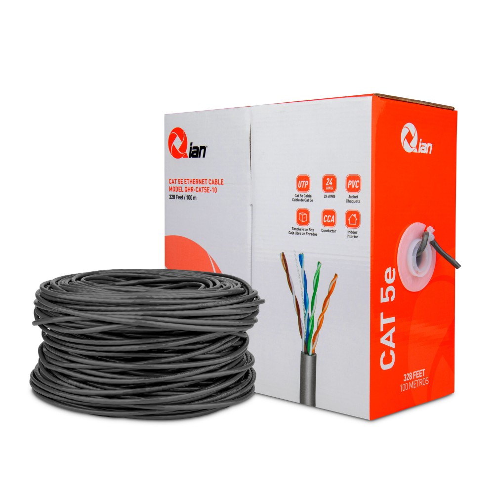 BOBINA DE CABLE UTP QIAN QHR-CAT5E CAT5E GRIS24 AWG INTERIOR