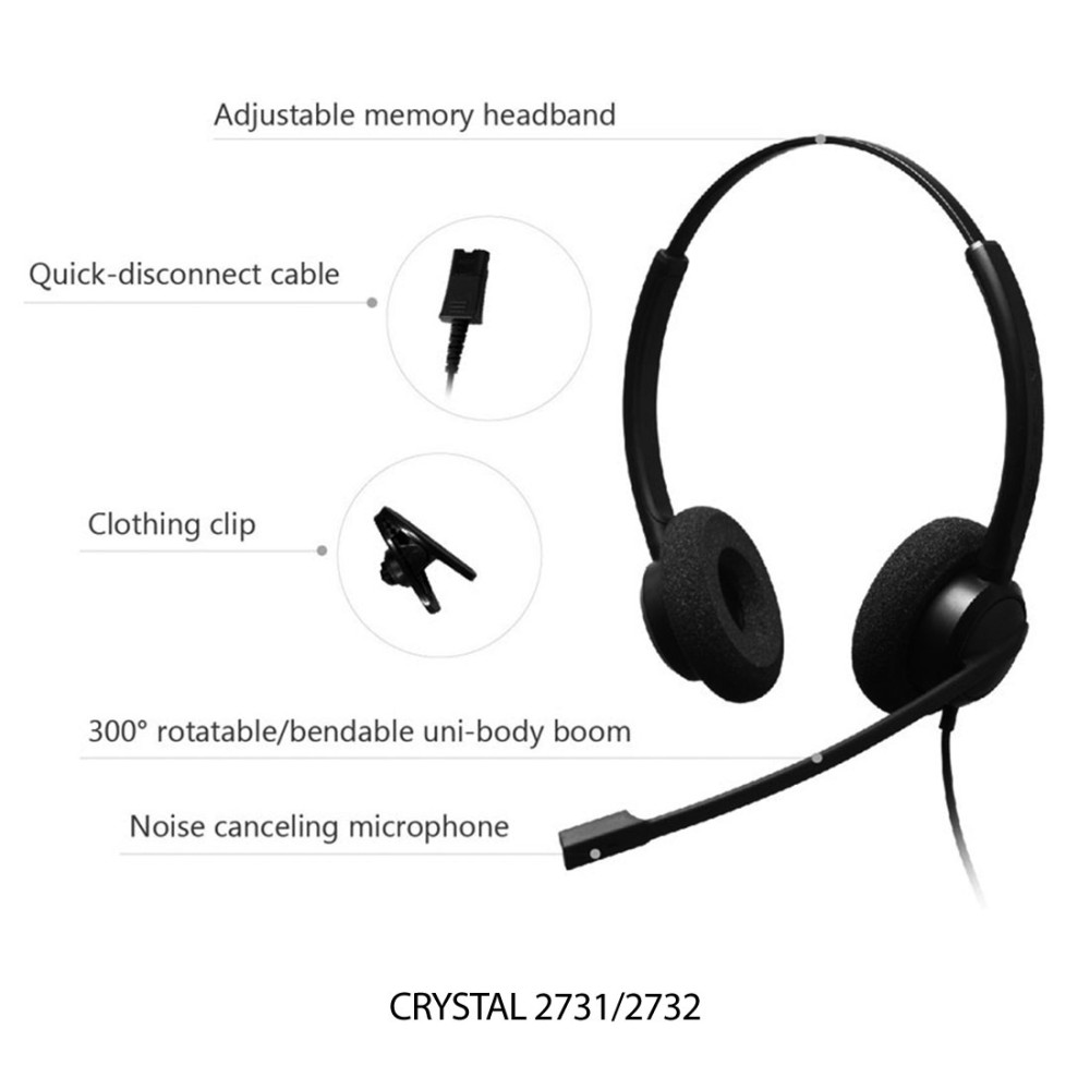 CRYSTAL 2732 2.5mm, Diadema con cancelación de ruido, 2.5mm (Binaural)