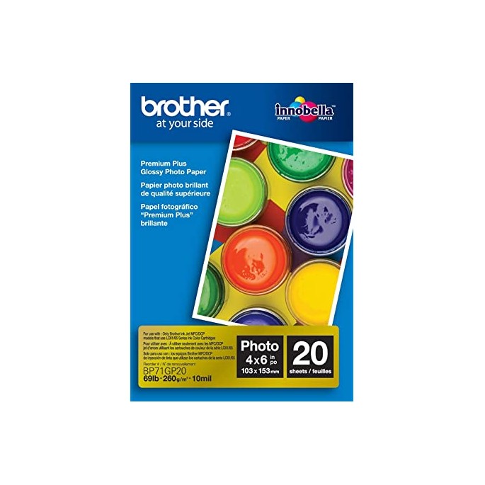 PAPEL FOTO BROTHER BP71GLTR BRILLANTE TAM CARTA 8.5X11" PAQ. 20 HOJAS