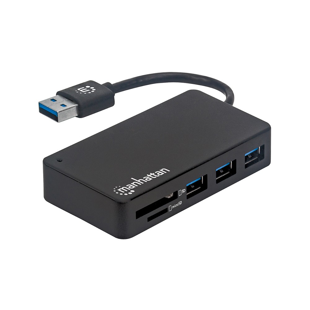 HUB MANHATTAN USB-A 3.2 GEN 1 DE 3 PTOS, CON LECTOR DE TARJETAS 164931