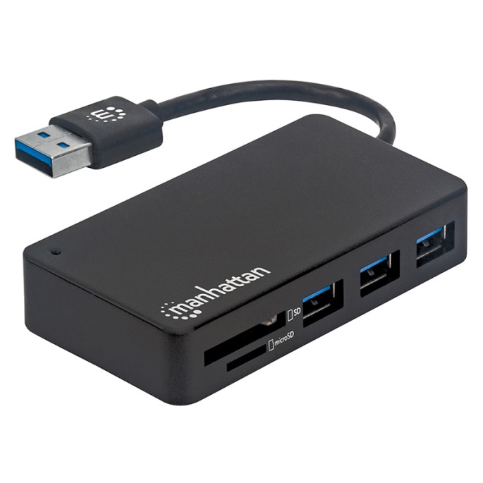 HUB MANHATTAN USB-A 3.2 GEN 1 DE 3 PTOS, CON LECTOR DE TARJETAS 164931