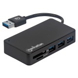 HUB MANHATTAN USB-A 3.2 GEN 1 DE 3 PTOS, CON LECTOR DE TARJETAS 164931