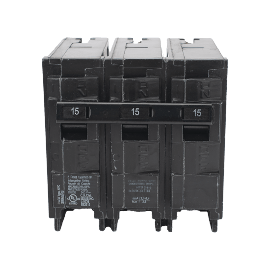 Interruptor automático enchufable tipo QP 3 polos, 15 amp