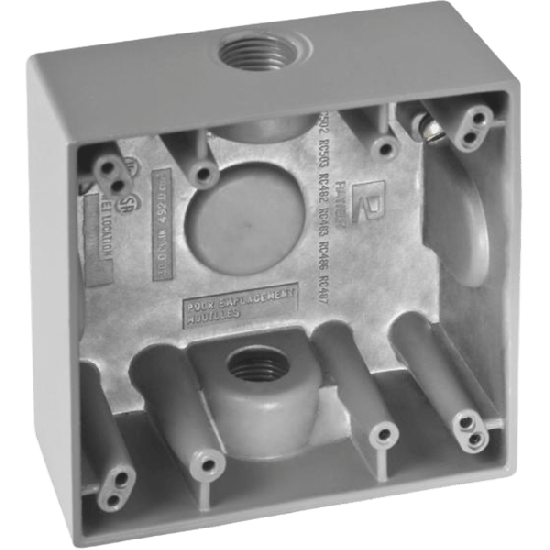 Caja Cuadra de 1/2" a Prueba de Intemperie/ Cuenta con 2 salidas.