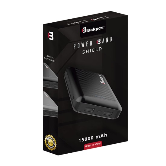 POWER BANK BLACKPCS SHIELD NEGRO 15000 MAH LED (EPBBL11-15000)