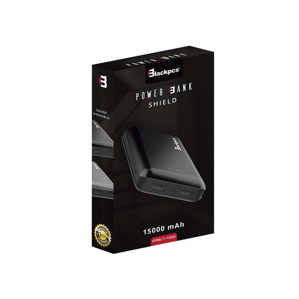 POWER BANK BLACKPCS SHIELD NEGRO 15000 MAH LED (EPBBL11-15000)