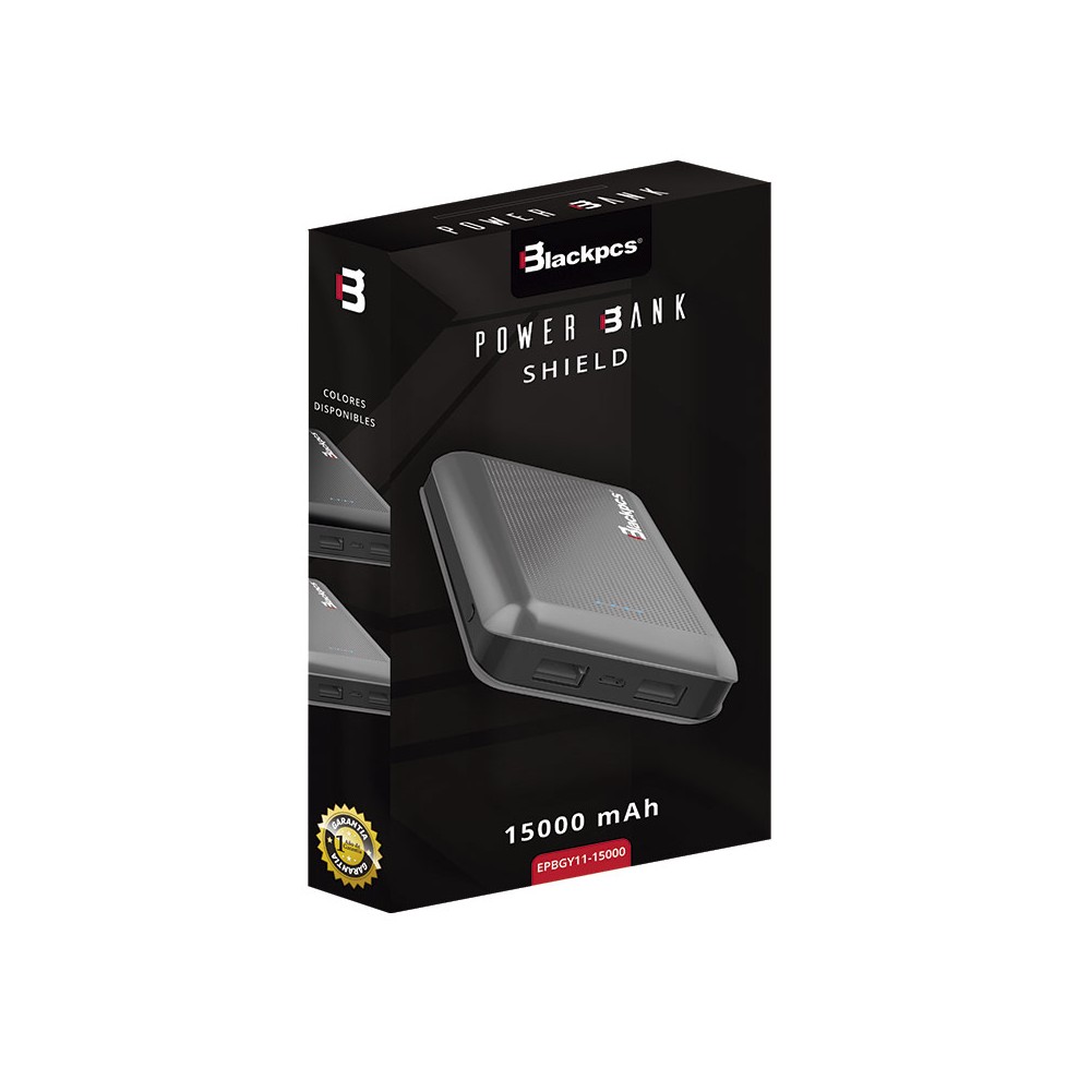 POWER BANK BLACKPCS SHIELD GRIS 15000 MAH LED (EPBGY11-15000)
