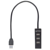 HUB USB MANHATTAN V2.0 3 PUERTOS + 1 PTO V3.0 SIN fuente 163828