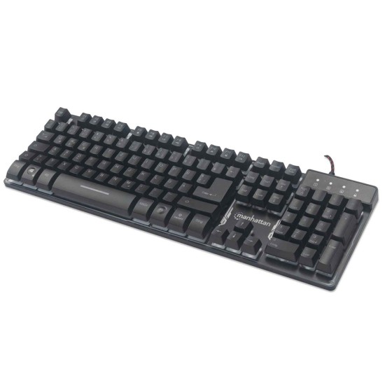 TECLADO GAMING USB BASE METALICA LED LUCES MULTICOLOR MANHATTAN 178457