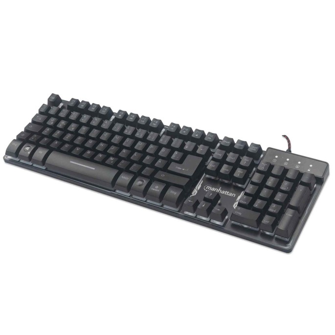 TECLADO GAMING USB BASE METALICA LED LUCES MULTICOLOR MANHATTAN 178457