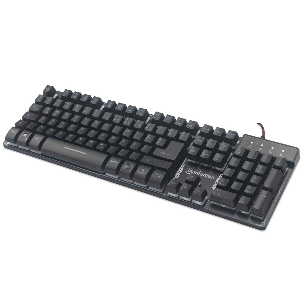 TECLADO GAMING USB BASE METALICA LED LUCES MULTICOLOR MANHATTAN 178457