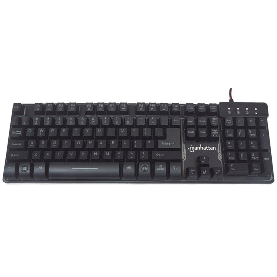TECLADO GAMING USB BASE METALICA LED LUCES MULTICOLOR MANHATTAN 178457