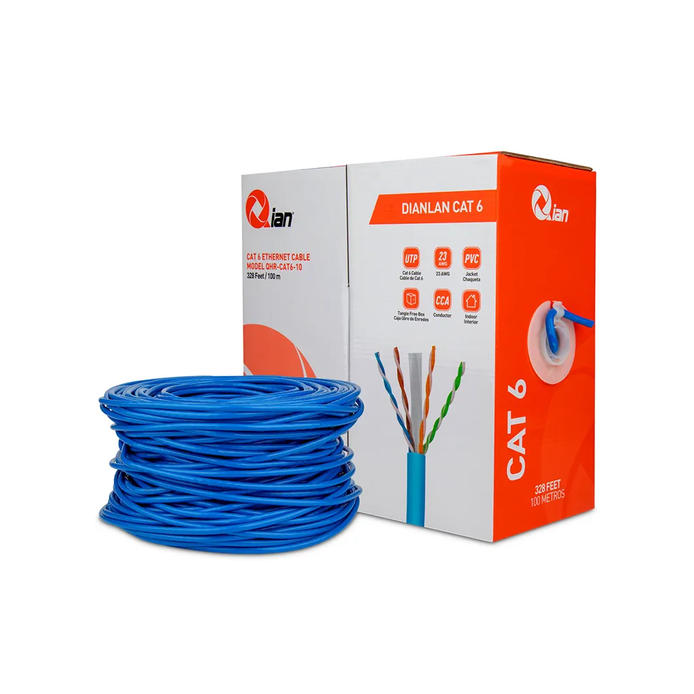 BOBINA DE CABLE UTP QIAN QGR-NC006 CAT6 AZUL23 AWG INTERIOR