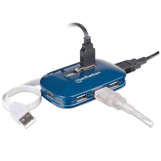 HUB MANHATTAN USB V2.0 7 PTOS AZUL CON FUENTE 161039