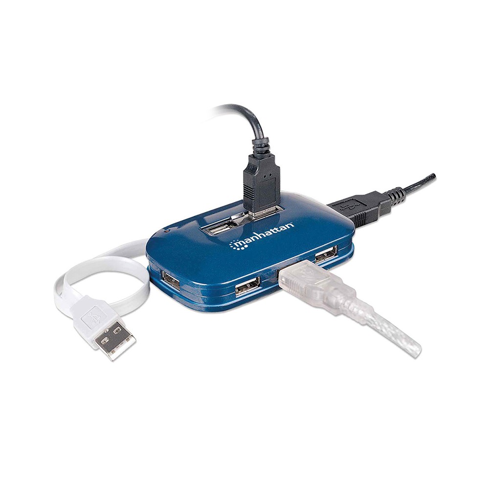 HUB MANHATTAN USB V2.0 7 PTOS AZUL CON FUENTE 161039