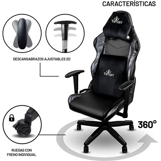 SILLA GAMING YEYIAN YSG-71311 GERD, 4D N/OXF TACTO PIEL, SOPORTA 150KG