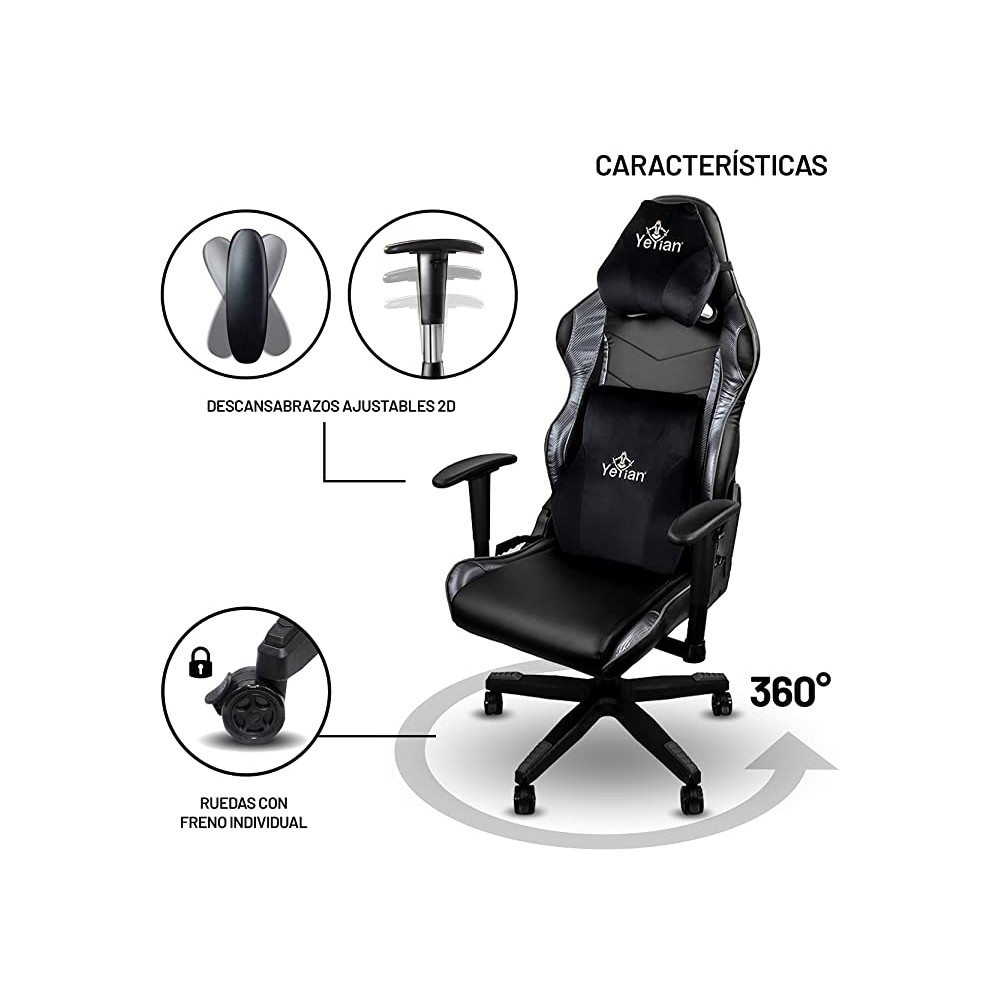 SILLA GAMING YEYIAN YSG-71311 GERD, 4D N/OXF TACTO PIEL, SOPORTA 150KG