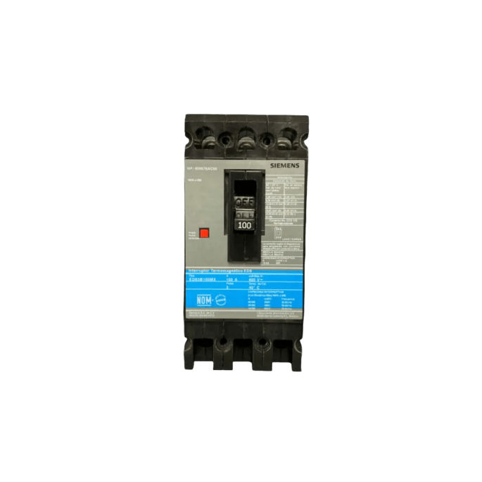 Interruptor Termomagnético ED6 600V 3X100A, Sin zapatas principales.