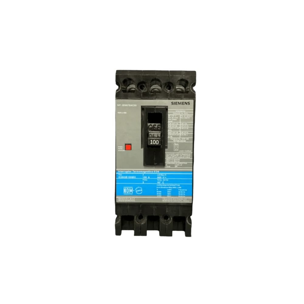 Interruptor Termomagnético ED6 600V 3X100A, Sin zapatas principales.