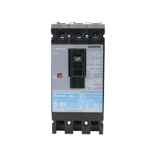 Interruptor Termomagnético ED6 600V 3X125A, Sin zapatas principales.