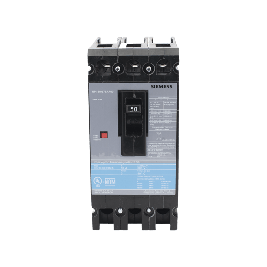 Interruptor Termomagnético ED6 600V 3X50A, Sin zapatas principales.