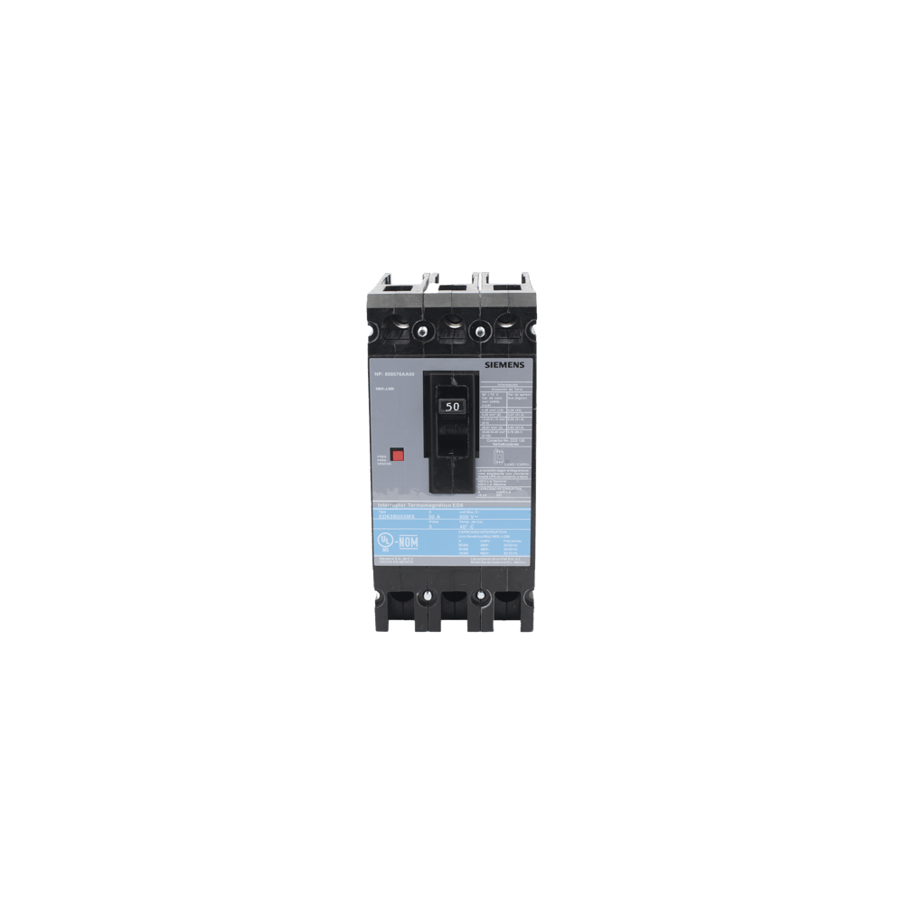 Interruptor Termomagnético ED6 600V 3X50A, Sin zapatas principales.