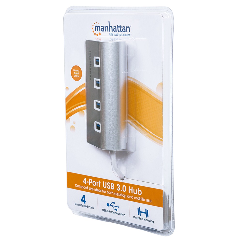 HUB MANHATTAN USB V3.0 CHASIS DE ALUMINIO 4 PUERTOS C/FUENTE 163767
