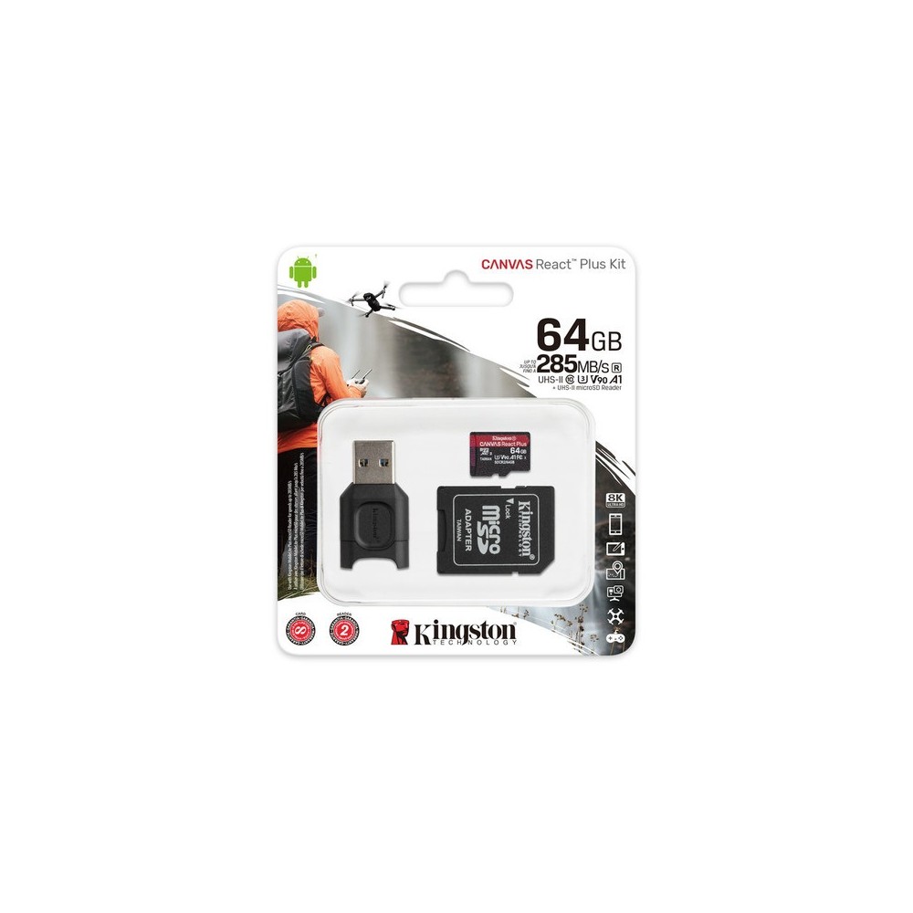 MEMORIA KINGSTON MICRO SDCR2 REACT PLUS + LECTOR MLPM (MLPMR2/64GB)